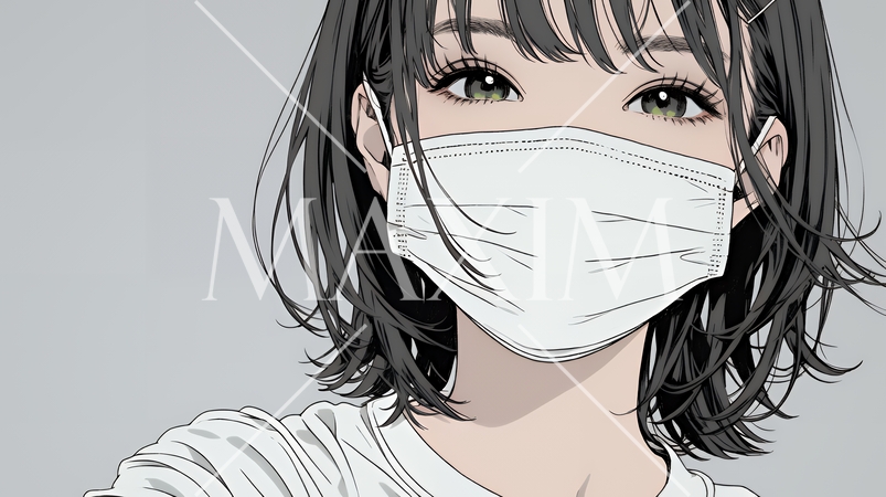 使い捨て不織布マスクをつけた若い女性