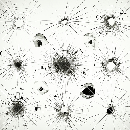 弾痕：ガラスに命中した銃弾の跡