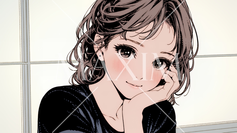 頬を赤らめて、照れ笑いする若い女性