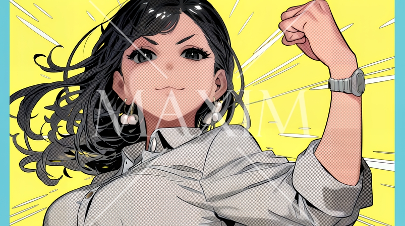 ガッツポーズ（拳を握って力強く）をしているビジネスウーマン