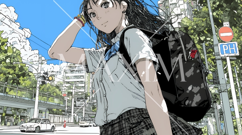 制服姿の女子高生：通学