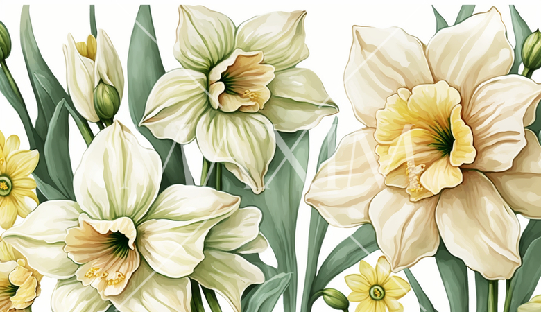 スイセンの花の水彩画