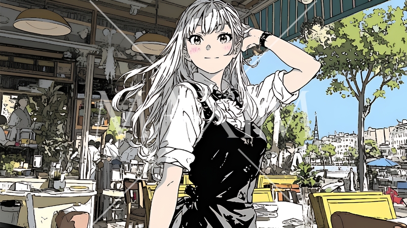 カジュアルレストランで働いている若いウェイトレス