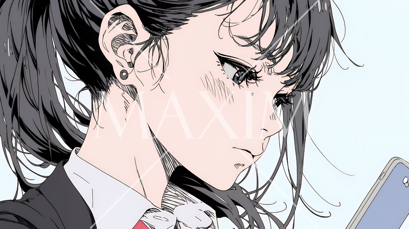 スマートフォンをいじくっている若いビジネスウーマン