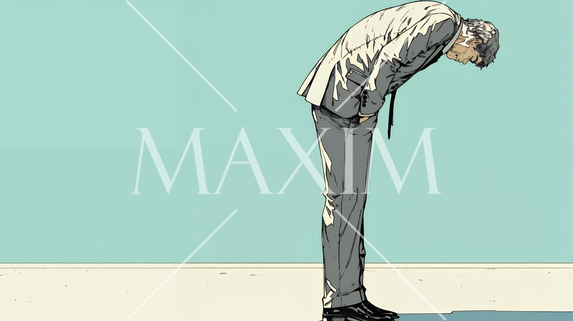 ミスやトラブルを反省してうなだれるビジネスマン｜落ち込む会社員のビジネスイメージイラスト