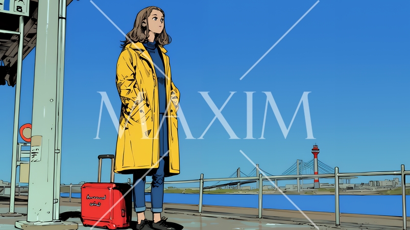 新天地に旅立つため鉄道のプラットフォームに立つ若い女性