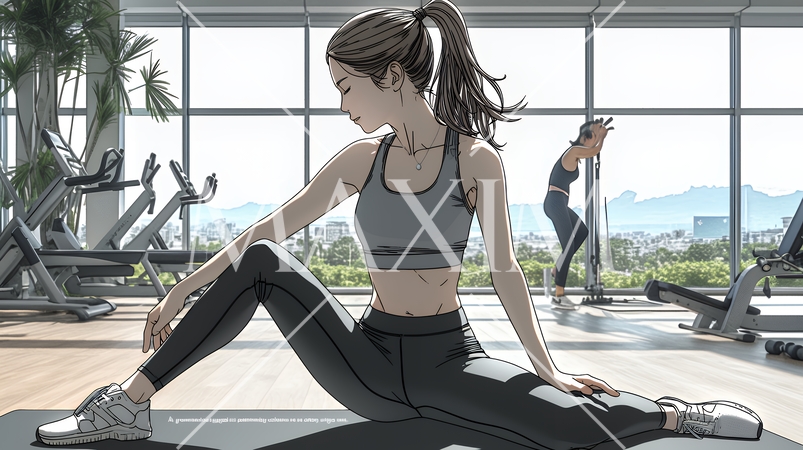 ストレッチトレーニングをしている若い女性