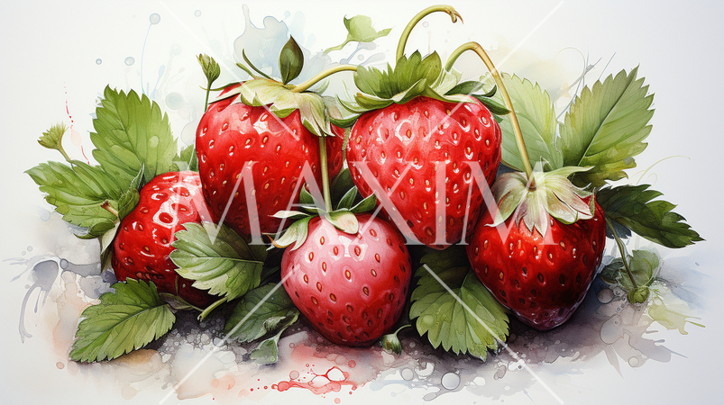 イチゴの白背景の水彩画