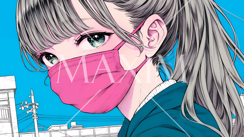 使い捨て不織布マスクをつけた若い女性