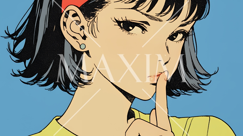 指を唇に当てて「シーShh」というジェスチャーをしている女性