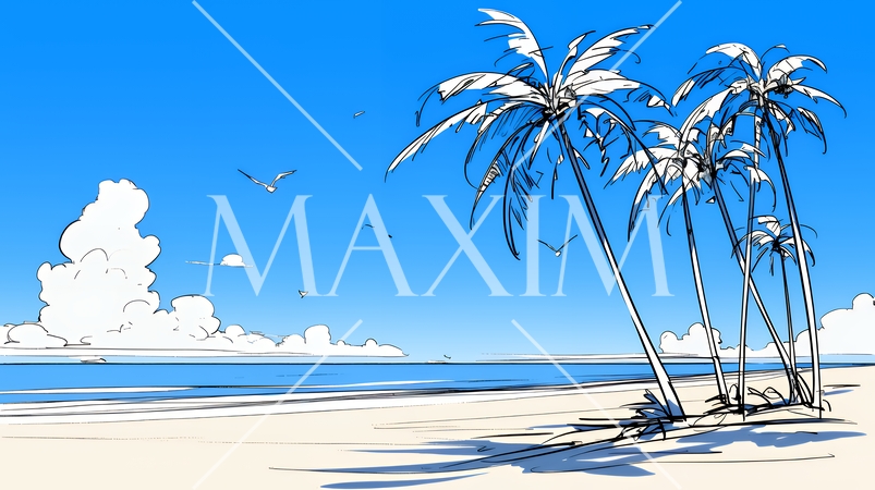 夏のビーチの風景（シンプルな色使い）