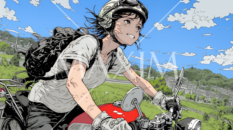 バイクに乗っている若い女性