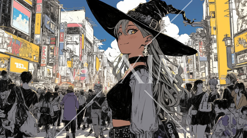 仲間とハロウィンイベントに参加する若い女性