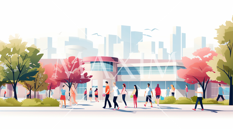 大学のキャンパスのイメージの水彩画