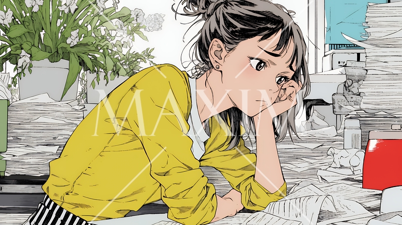 家計簿が赤字：心配事を抱えて憂鬱な気分の若い女性