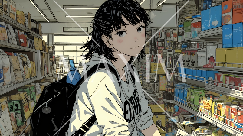 スーパーマーケットで買い物をしている若い女性