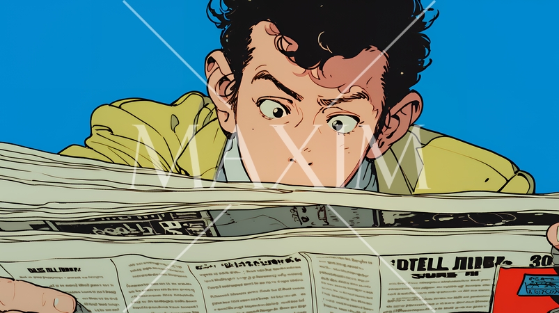 新聞を見て驚いている男性