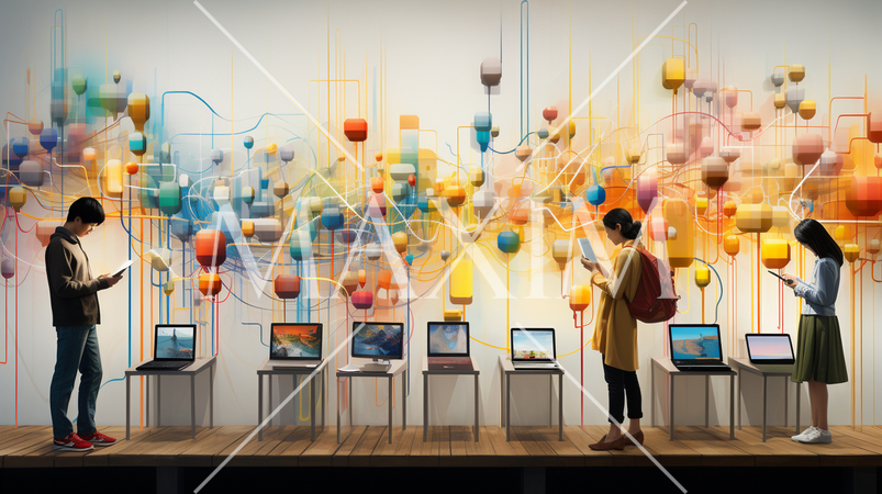 コンピューターと人間の交流：人がデバイスを操作する、情報交換の様子