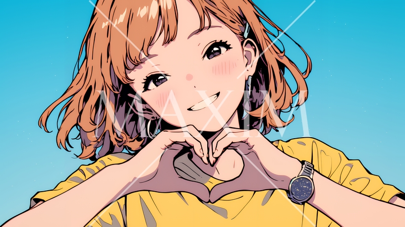 手指でハートサインを作っている若い女性