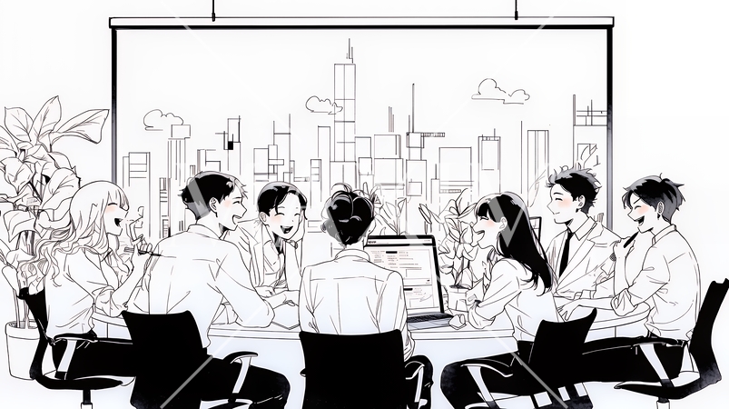 社内の打合せ・会議・ミーティング（シンプルな色使い）