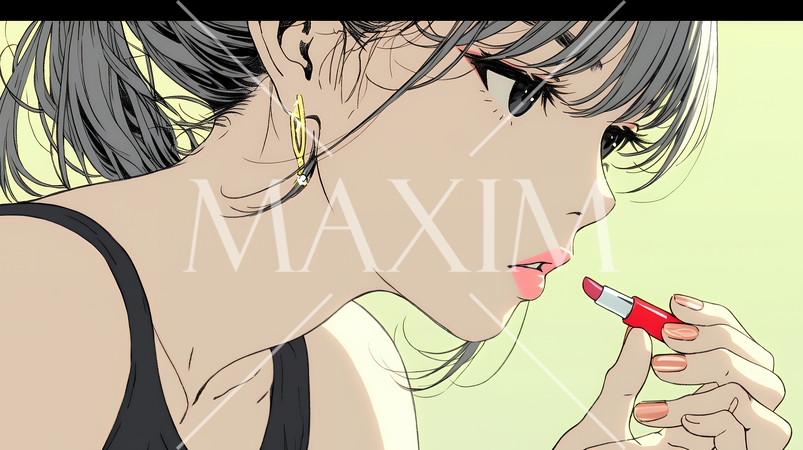 化粧をしている（口紅をつけている）若い女性