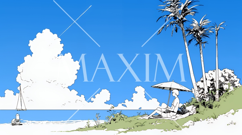 夏のビーチの風景（シンプルな色使い）