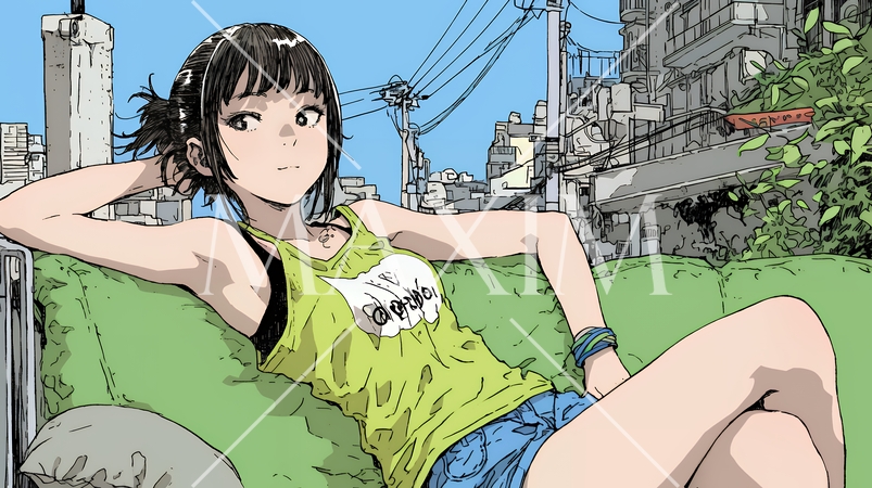 下着姿でくつろいでいる若い女性