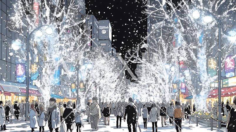 ホワイトクリスマスの都会の夜