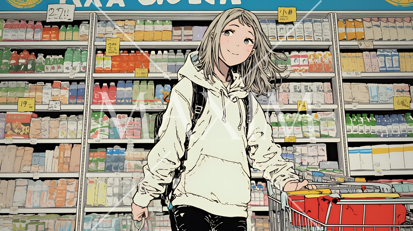 スーパーマーケットで買い物をしている女性