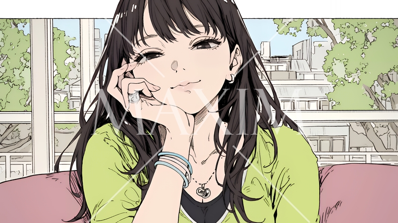 楽：リラックスした顔をしている若い女性