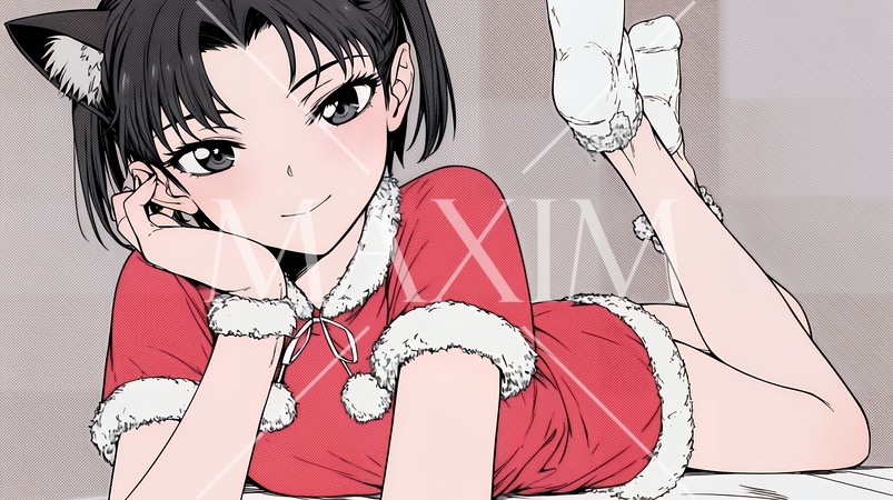 クリスマスファッションの若い女性