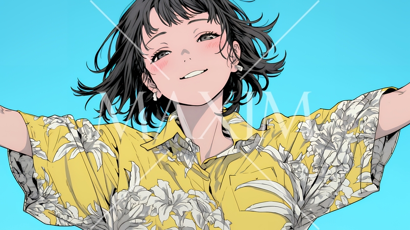 両手を広げて喜んでいる陽気な若い女性