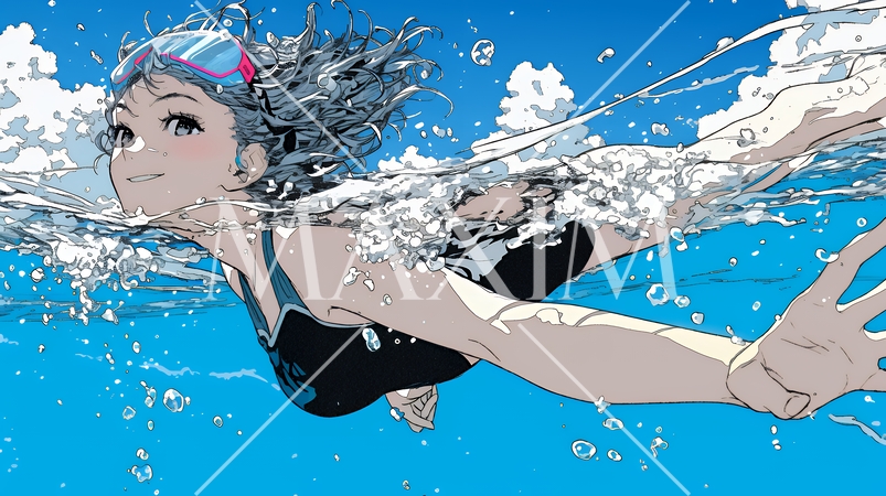 海で泳いでいる若い女性