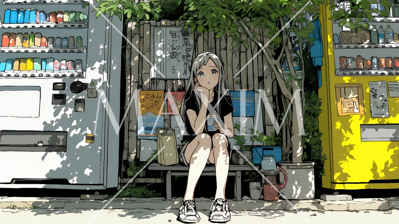 自動販売機で飲み物を購入する若い女性｜日常・ライフスタイル・屋外シーン