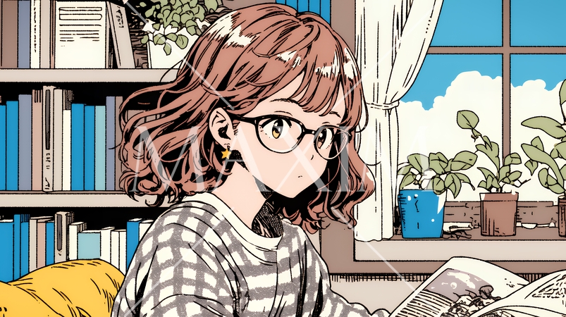 メガネっ娘：いつも勉強や読書やデスクワークをしている