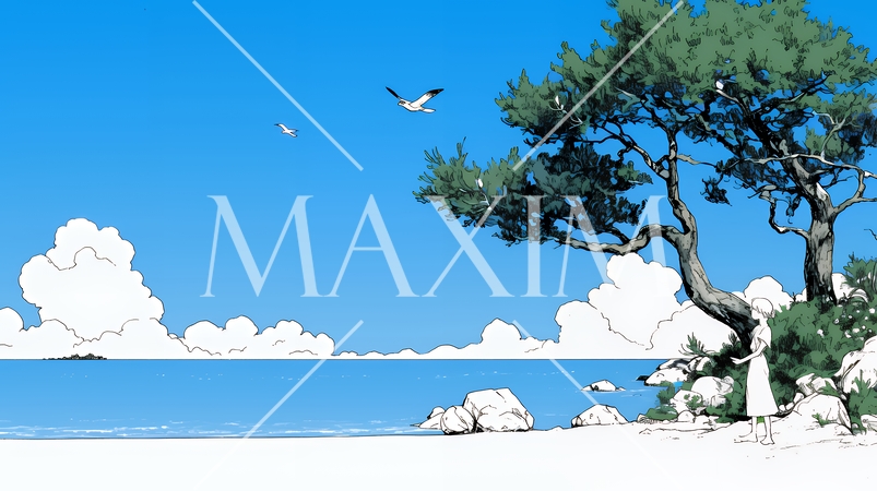 夏のビーチの風景（シンプルな色使い）