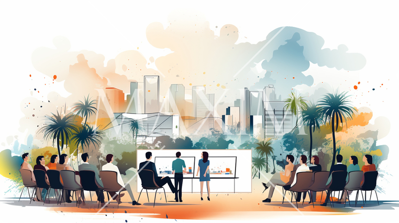 カンファレンスとイベント：業界カンファレンス、セミナー、トレードショー、展示会。