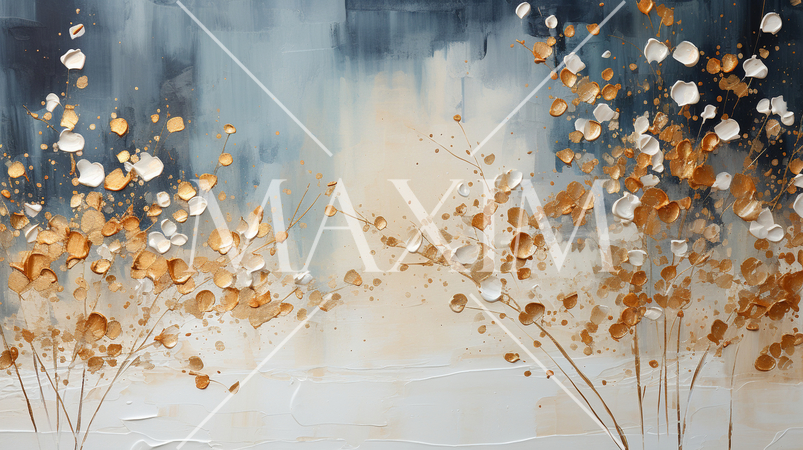 黄金色に輝く秋の雑木林の抽象画：琳派のような表現の背景画