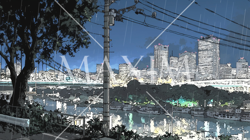 雨天の都会の遠景