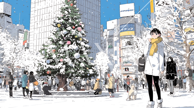 ホワイトクリスマスの都会の夜