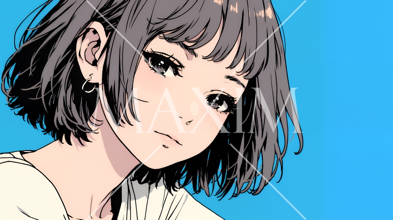 悲しげな目で微笑む（Smiling with sad eyes）若い女性