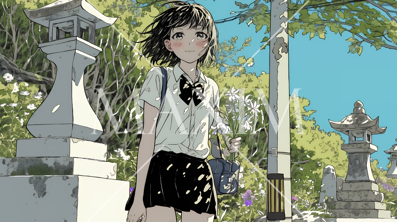 墓参りをしている若い女性