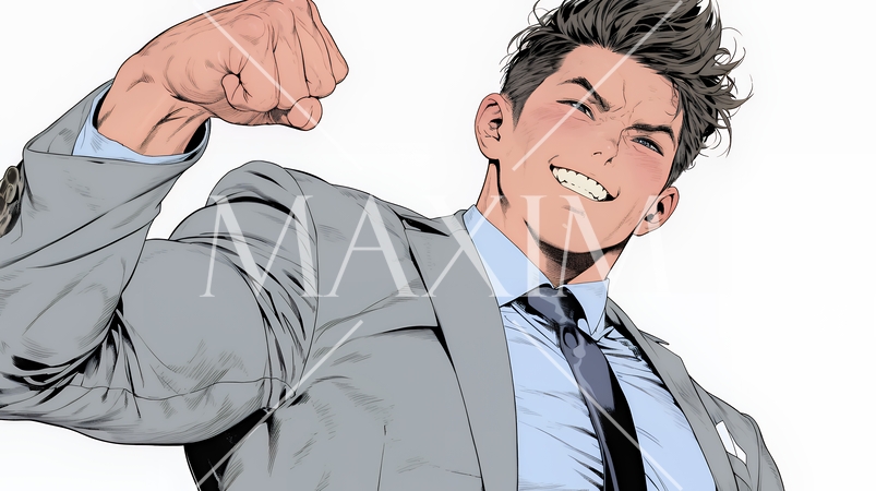 ガッツポーズ（拳を握って力強く）をしているビジネスマン