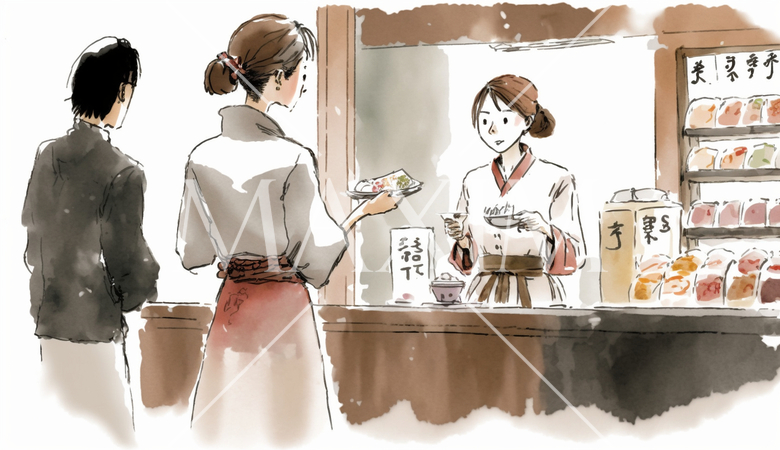 デパ地下のお惣菜もの売場での客と店員のやりとり