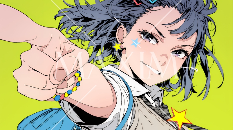 フィンガーガン（指でっぽう）を構えている若い女性