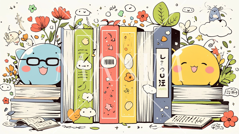 みんな本が大好き：読書週間や読書を促すためのかわいい挿絵・背景画