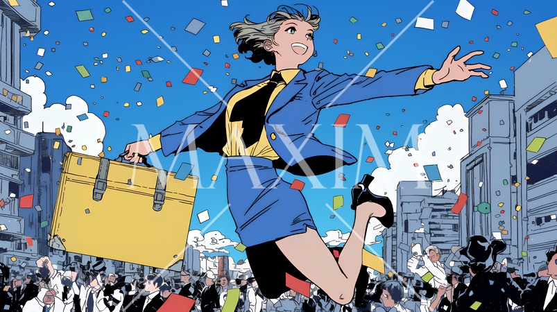 仕事が大成功で大喜びのビジネスパーソン