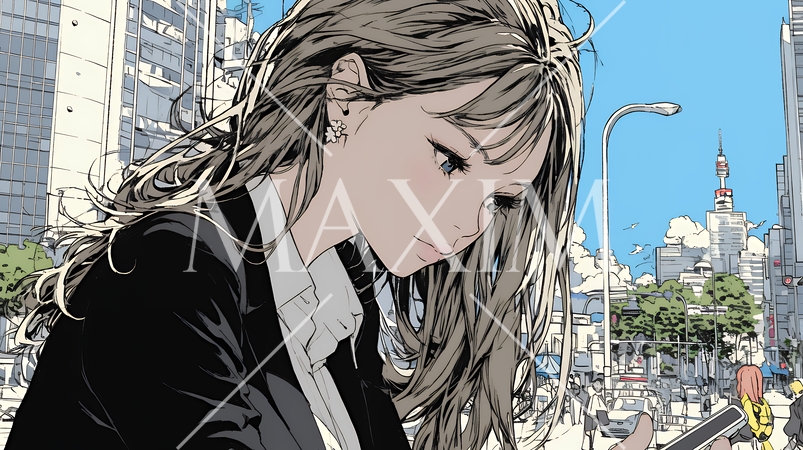 スマートフォンをいじくっている若いビジネスウーマン