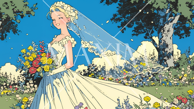 白いウェディングドレスを着ている花嫁：ジューンブライド