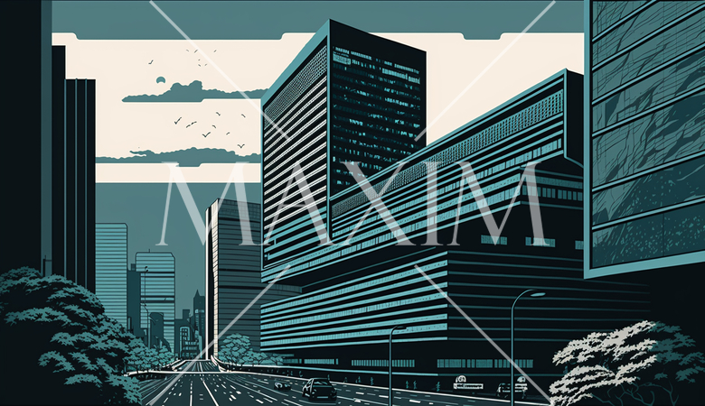 東京のオフィス街の街並みをポップアートで表現